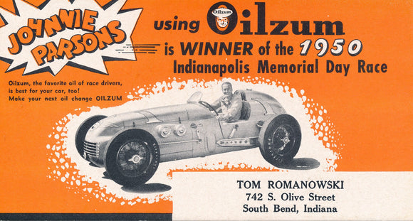 Johnnie Parsons Winner of the 1950 Indianapolis Memorial Day Race Ad