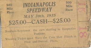 1935 Indianapolis Speedway 500 Mile Race $25 Lottery Ticket