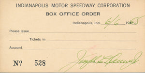 1955 Indianapolis Motor Speedway Corporation Box Office Order