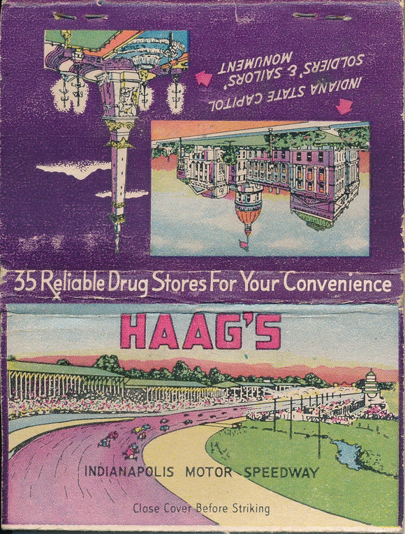 Haag's Drug Stores Indianapolis Motor Speedway Matchbook Cover