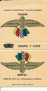 Indianapolis Motor Speedway Motel Wing & Wheel Matchbook Cover