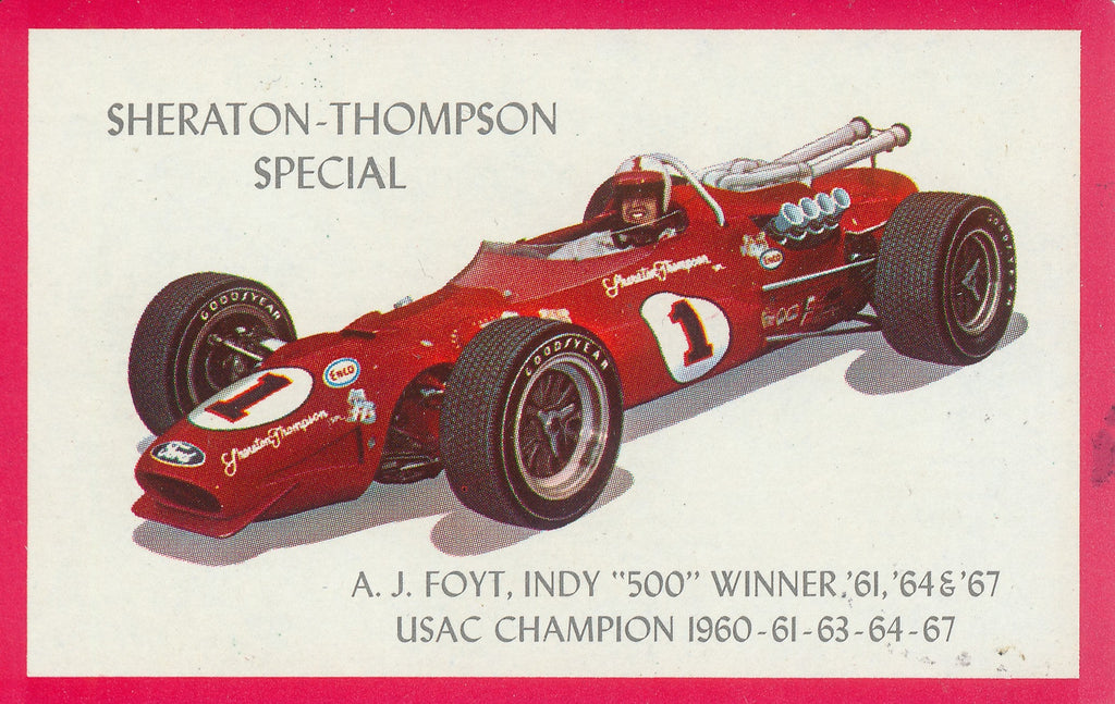 1968 Timing Chart for 2.5 mile track, Sheraton-Thompson Special A.J. Foyt Indy "500" Winner '61, '64 & '67