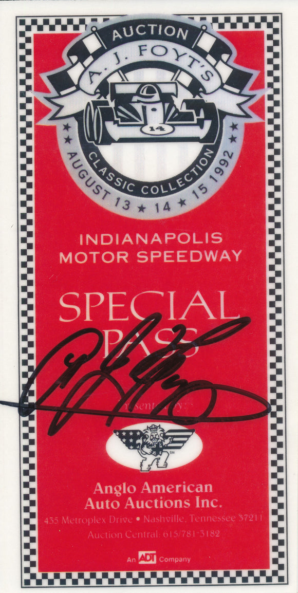 1992 A.J. Foyt Auction Special Pass Credential signed by A.J. Foyt