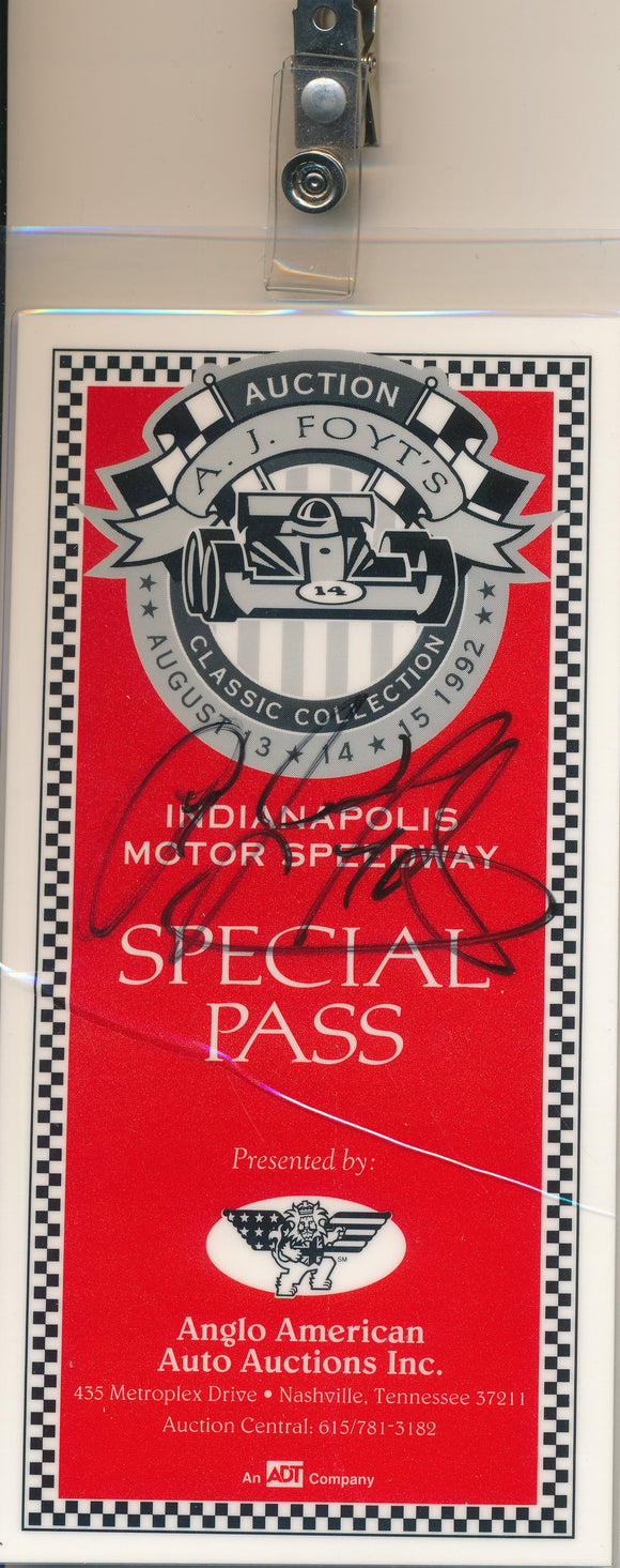 1992 A.J. Foyt Auction Special Pass Credential signed by A.J. Foyt