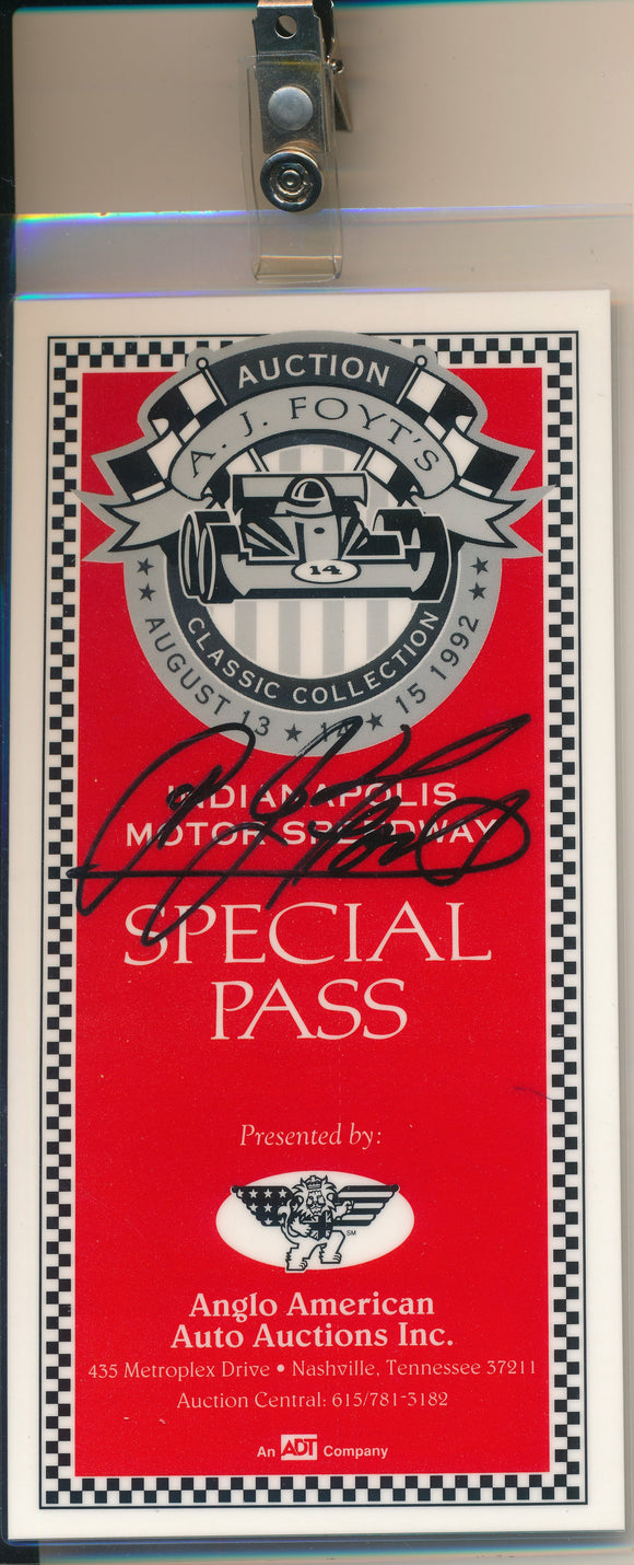 1992 A.J. Foyt Auction Special Pass Credential signed by A.J. Foyt