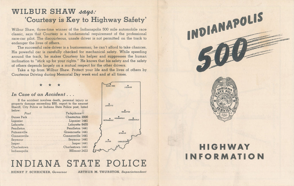 Indianapolis 500 Highway Information Map provided by the Indiana State Police