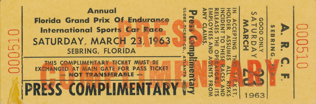 1963 Annual Florida Grand Prix of Endurance International Sports Car Race Press Complimentary Credential