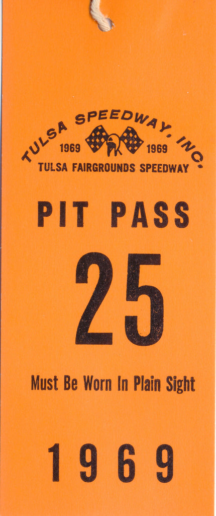 1969 Tulsa Fairgrounds Speedway Pit Pass