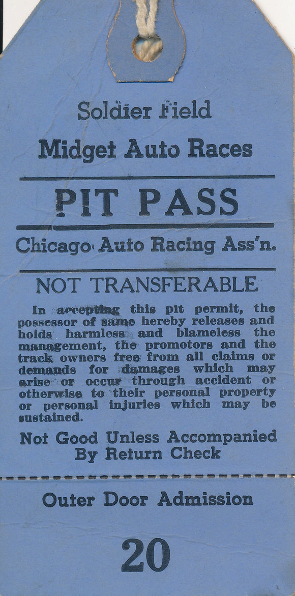 Soldier Field Midget Auto Races Pit Pass