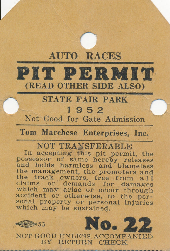 1952 State Fair Park Pit Permit