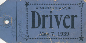 1939 Western Speedway Inc Driver Credential