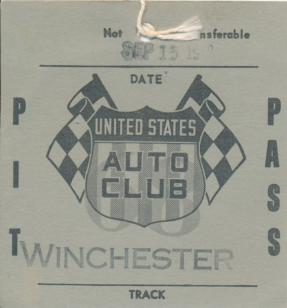 1968 USAC Winchester Speedway Pit Pass. Larry Dickson sprint car winner.