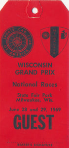 1969 Wisconsin Grand Prix National Races State Fair Park Guest Credential