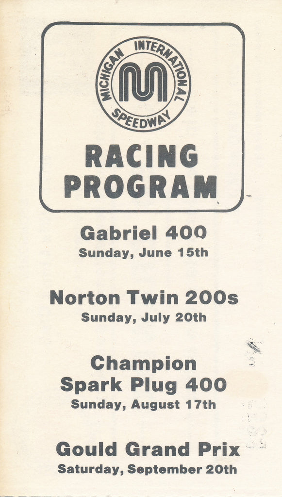 1980 Gabriel 400 Michigan International Speedway 50-50 Drawing Ticket