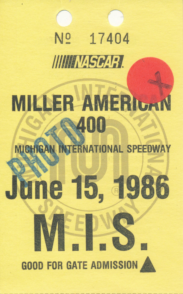 1986 Miller American 400 Michigan International Speedway Photo Credential