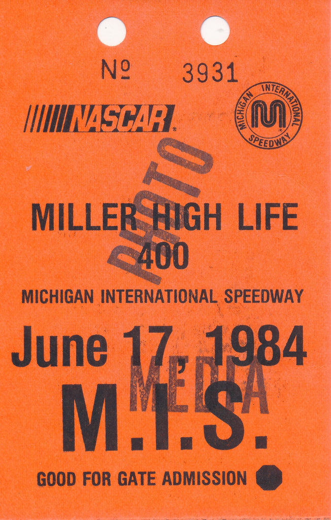 1984 Miller High Life 400 Michigan International Speedway Photo Credential