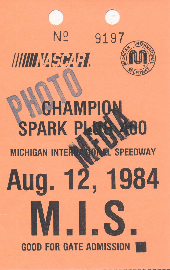 1984 Champion Spark Plug 400 Michigan International Speedway Photo Credential