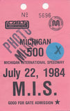 1984 Michigan 500 Michigan International Speedway Photo Credential