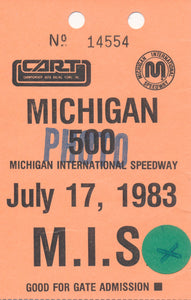 1983 Michigan 500 Michigan International Speedway Photo Credential