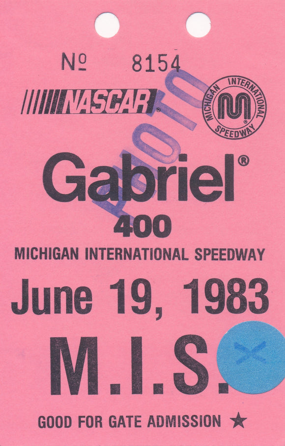 1983 Gabriel 400 Michigan International Speedway Photo Credential