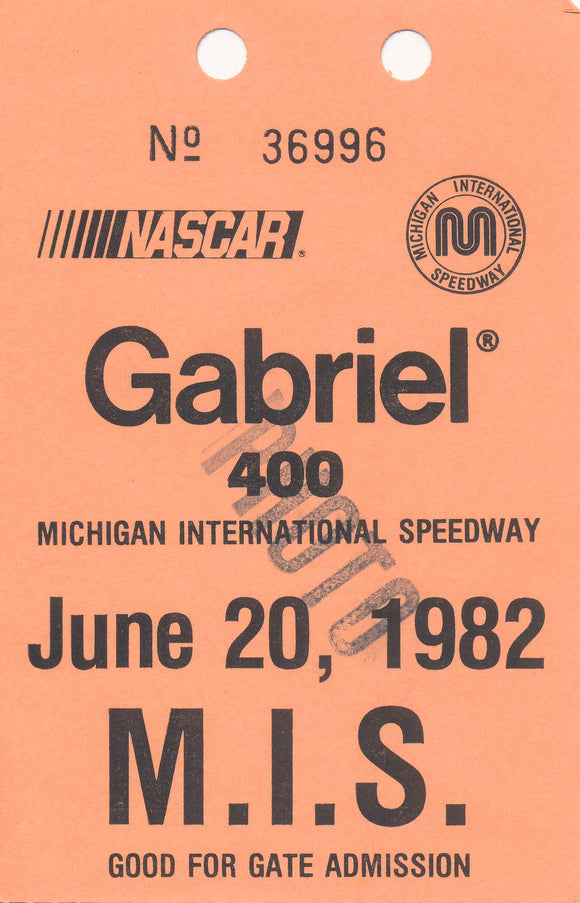 1982 Gabriel 400 Michigan International Speedway Photo Credential