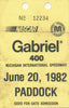 1982 Gabriel 400 Michigan International Speedway Paddock Credential