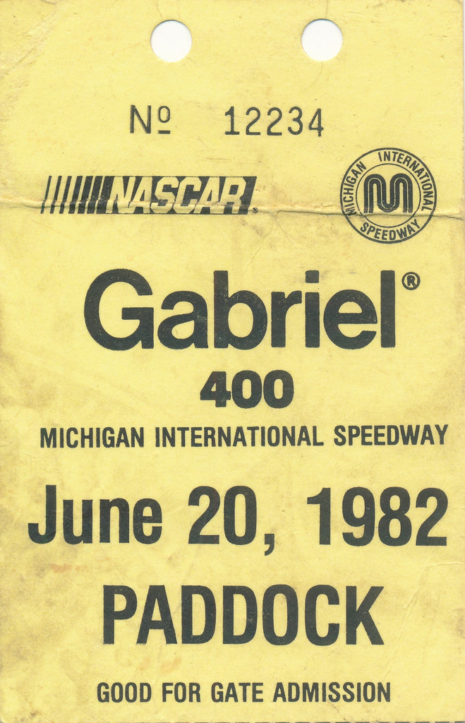 1982 Gabriel 400 Michigan International Speedway Paddock Credential