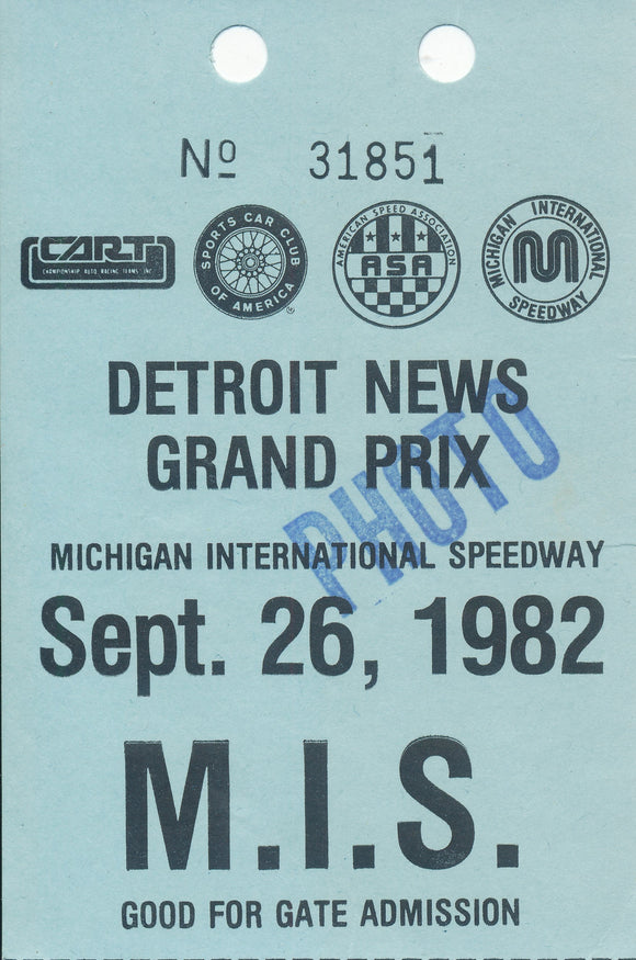 1982 Detroit News Grand Prix Michigan International Speedway Photo Credential