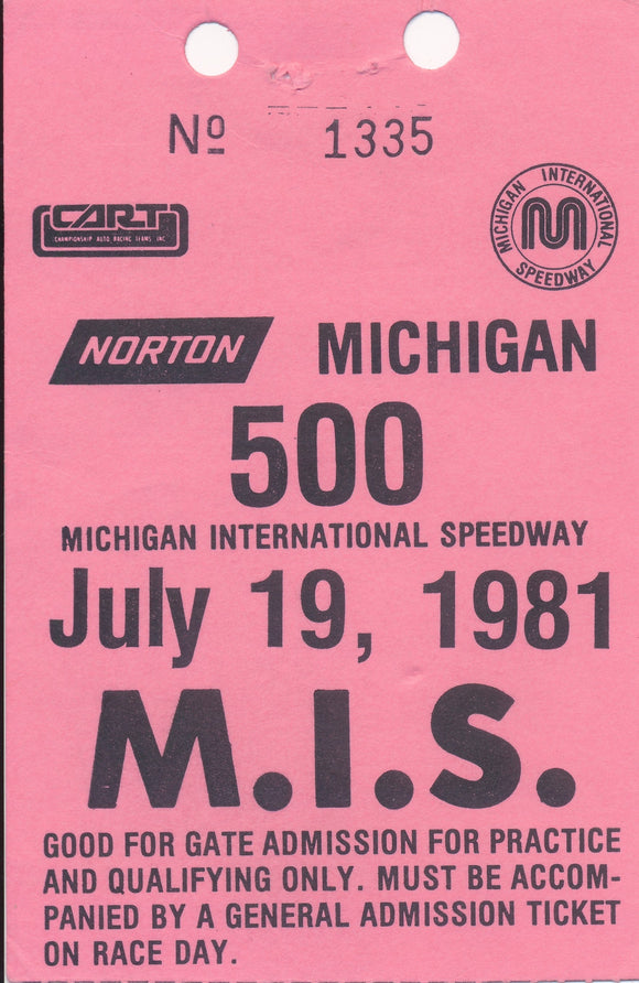 1981 Michigan 500 Michigan International Speedway Ticket