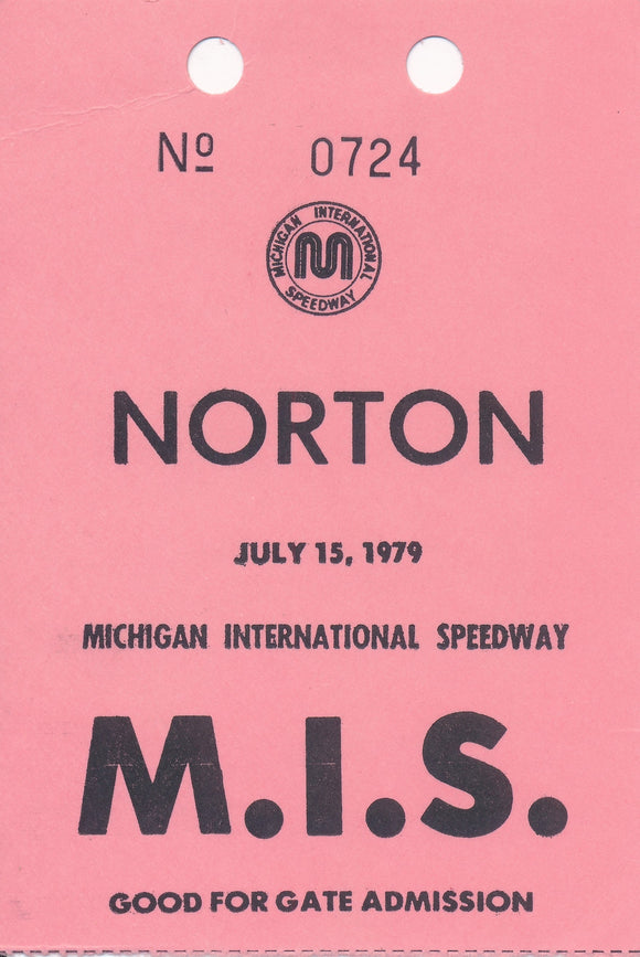 1979 Norton Twin Michigan International Speedway Credential