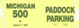 1986 Michigan 500 Michigan International Speedway Paddock Parking Pass