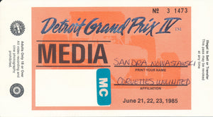 1985 Detroit Grand Prix IV Sandra Nowastawski Media Credential