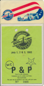 1983 Budweiser 500km Cleveland Pit & Paddock Credential & Sleeve