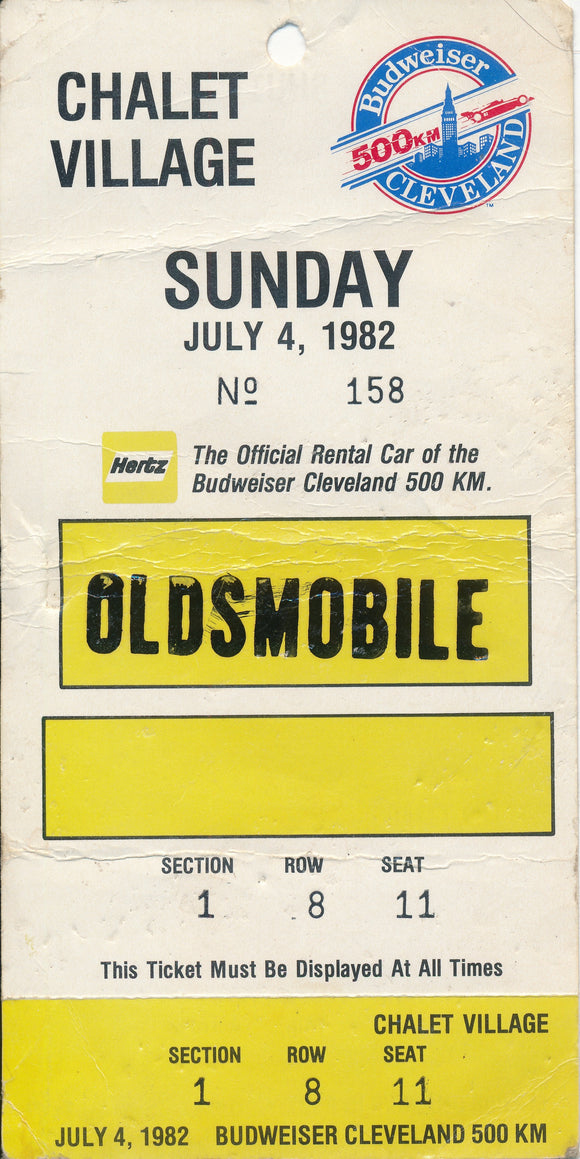 1982 Budweiser 500km Cleveland Chalet Village Oldsmobile Ticket