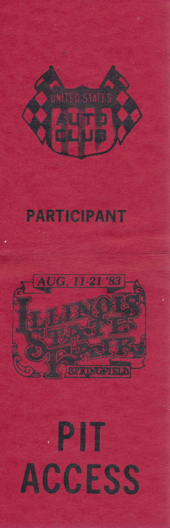 1983 USAC Springfield Illinois State Fair Pit Access Credential