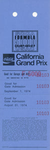 1974 SCCA/USAC Formula 5000 Championship California Ontario Motor Speedway Garage and Pits Pass Unused