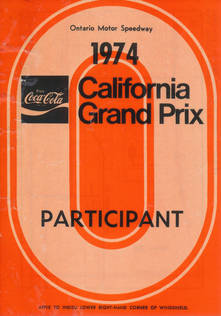 1974 Coca-Cola California Grand Prix Ontario Motor Speedway Participant Pass