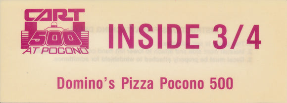 CART Domino's Pizza Pocono 500 Inside 3/4 Laminated Parking Pass