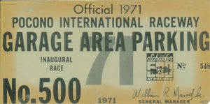 1971 Schaefer 500 Pocono International Raceway Laminated Garage Area Parking Pass