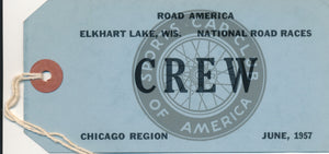 1957 SCCA Chicago Region National Road Races Road Crew Credential