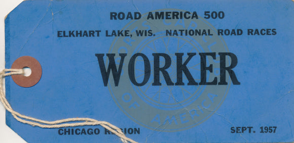 1957 SCCA Chicago Region National Road Races Road America Worker Credential