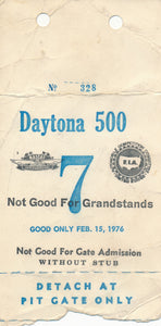 1976 NASCAR FIA Daytona 500 Daytona International Speedway Pit Pass