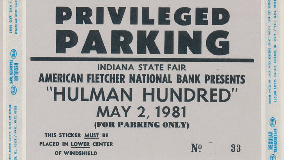 1981 Hulman Hundred Indiana State Fair Privileged Parking Pass