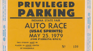 1979 USAC Sprints Indiana State Fair Auto Race Privileged Parking Pass