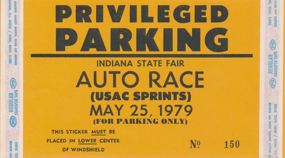 1979 USAC Sprints Indiana State Fair Auto Race Privileged Parking Pass