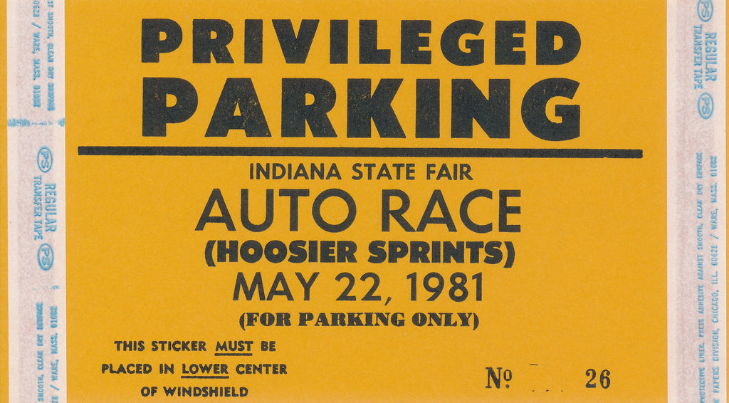 1981 Hoosier Sprints Indiana State Fair Auto Race Privileged Parking Pass