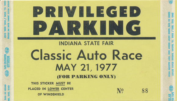 1977 Classic Auto Race Indiana State Fair Privileged Parking Pass