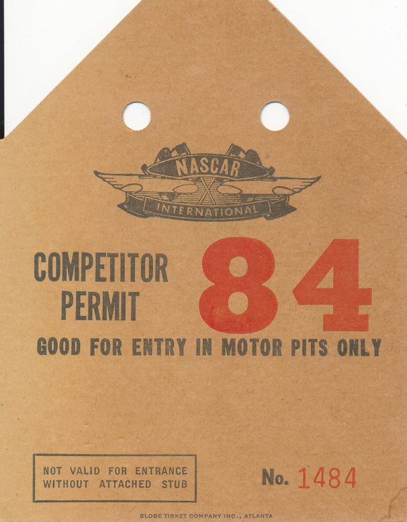 NASCAR Competitor Permit Credential