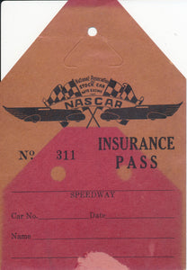 NASCAR Insurance Pass Credential