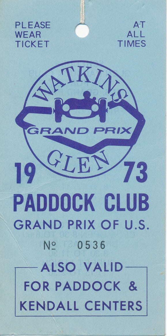 1973 Watkins Glen Grand Prix Paddock Club Grand Prix of US Credential